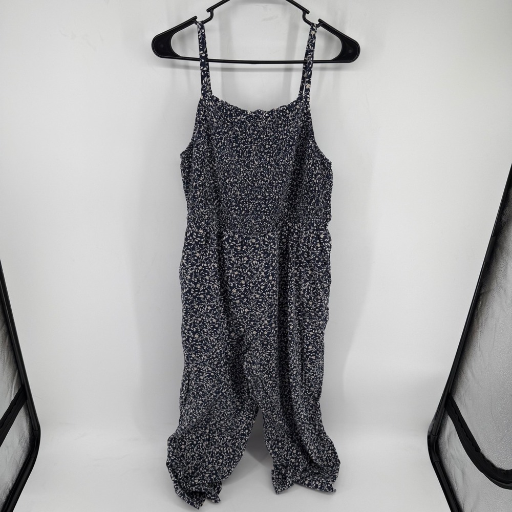 Old Navy Blue Ditsy Floral Smocked Cami Jumpsuit Wide Leg Large 738313-02